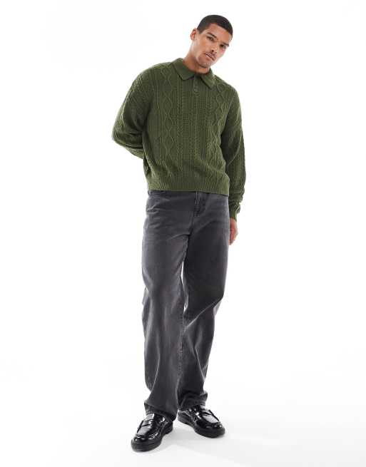 ASOS DESIGN - Pull style polo décontracté en maille torsadée - Kaki, 3 de 4