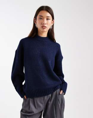 ASOS DESIGN - Pull super oversize épais col rond ourlet arrondi - Bleu marine