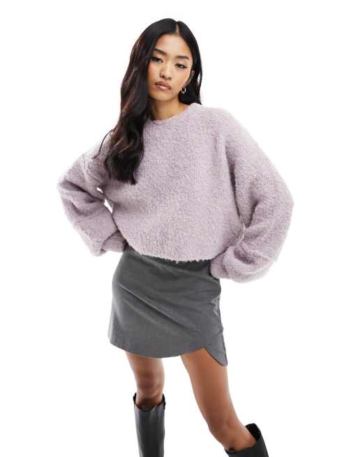 ASOS DESIGN - Pull texturé à manches ballon - Lilas