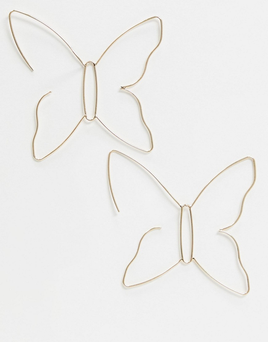 ASOS DESIGN pull through earrings in butterfly design in gold tone