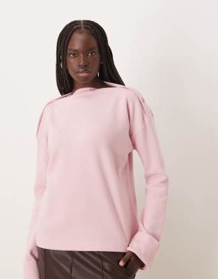 Pull ultra doux à manches longues et encolure bateau avec détail boutonné - Mauve-Violet S
