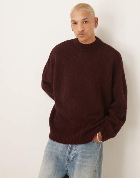 ASOS DESIGN - Pull ultra oversize coupe carrée en maille texturée à col cheminée - Bordeaux - view 1