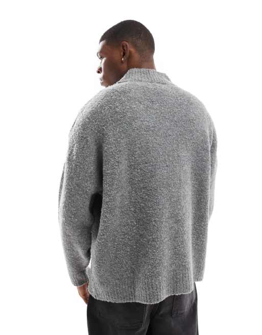 ASOS DESIGN - Pull ultra oversize coupe carrée en maille texturée à col V - Gris, 2 de 4