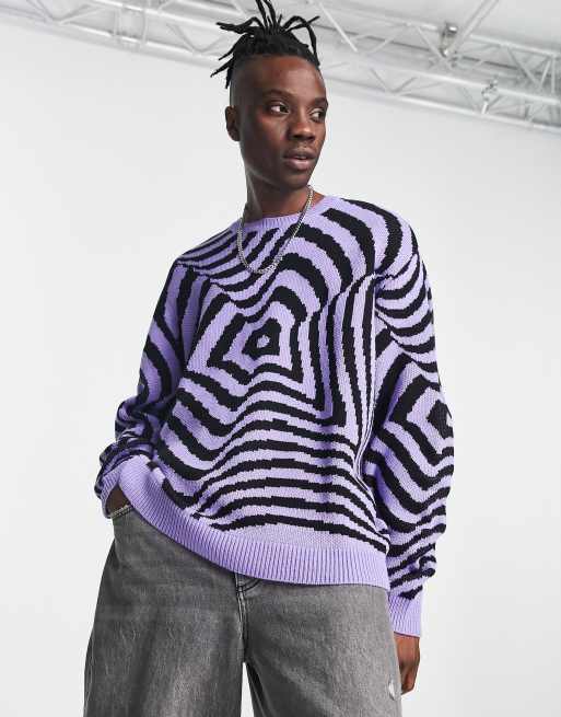 ASOS DESIGN - Pull ultra oversize en maille avec motif empreinte digitale - Noir et violet