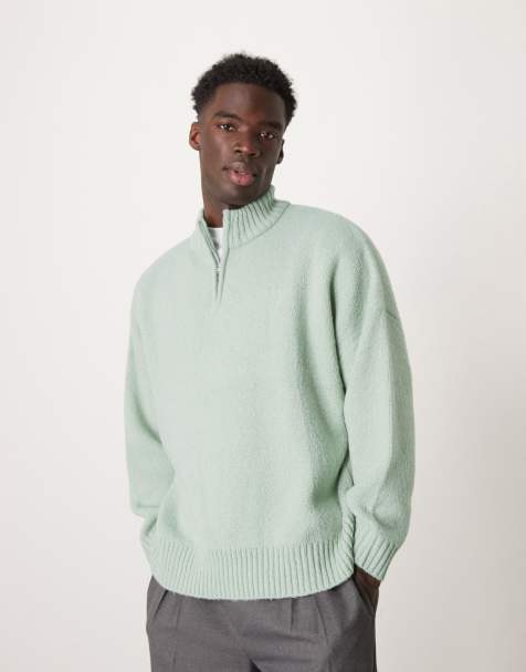 ASOS DESIGN - Pull ultra oversize en maille brossée à col zippé - Vert sauge - view 1