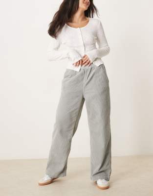 Asos Design Pull Up Cord Pants In Gray