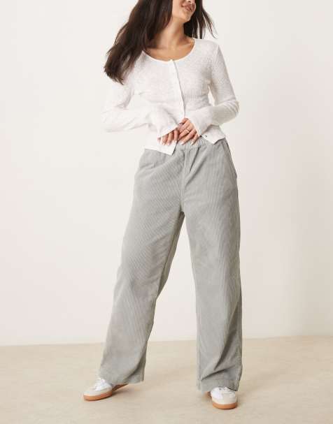 ASOS DESIGN pull up cord trouser in grey - view 1