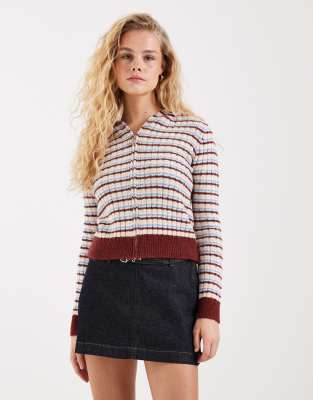Pull zippé ajusté en maille rayée - Multicolore S