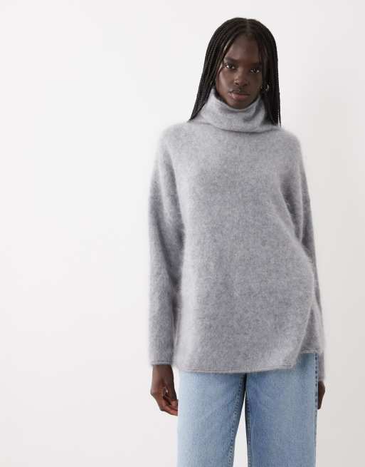 ASOS DESIGN Pullover aus 100 % Wolle mit Stehkragen, gebürstet, in Mittelgrau, 2 von 4