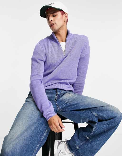 ASOS DESIGN – Pullover aus Baumwolle in Flieder mit kurzem Reißverschluss