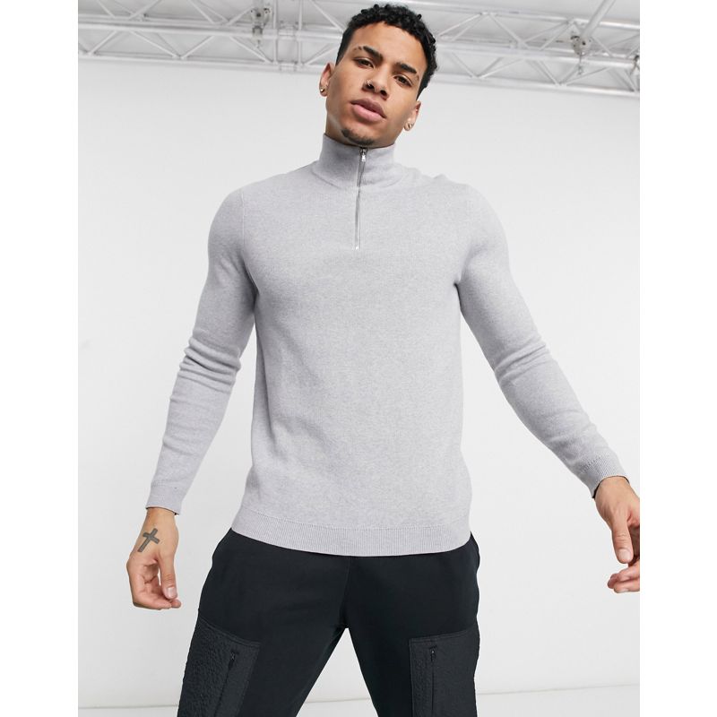 DESIGN – Pullover aus Baumwolle mit halblangem Reißverschluss in Grau