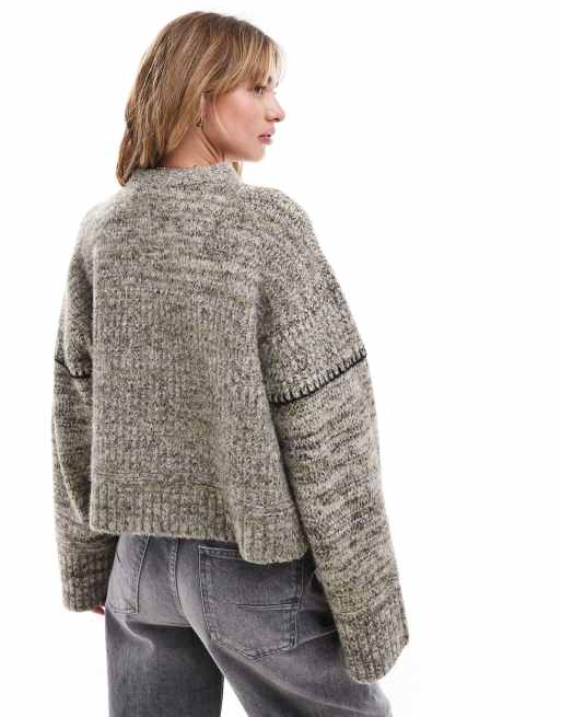 ASOS DESIGN – Pullover aus gezwirntem Garn in Braun mit Languetten-Stich und Rundhalsausschnitt, 3 von 4