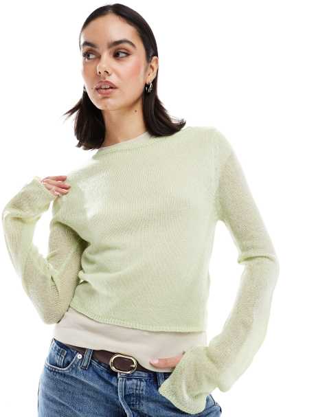 ASOS DESIGN – Pullover aus losem Strick in Salbeigrün mit Rundhalsausschnitt - view 1