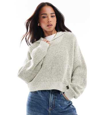 ASOS DESIGN - Pullover aus Neppy-Garn in Khaki mit Kragen-Grün