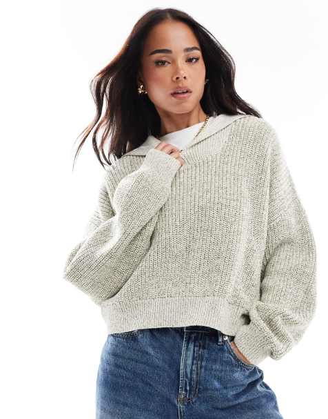 ASOS DESIGN – Pullover aus Neppy-Garn in Khaki mit Kragen - view 1