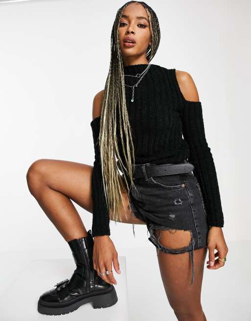 ASOS DESIGN – Pullover aus Rippstrick mit Zierausschnitten an den Schultern