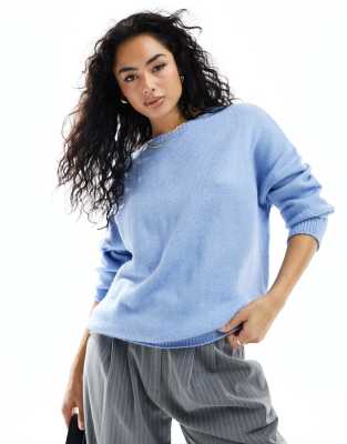 ASOS DESIGN - Pullover in Blau mit U-Boot-Ausschnitt und Zierausschnitt am Rücken