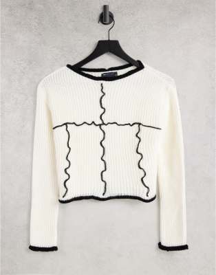 ASOS DESIGN – Pullover in Creme mit kontrastierendem Saum