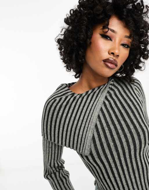 ASOS DESIGN – Pullover in Grau mit geripptem Design und asymmetrischem Ausschnitt, 4 von 4
