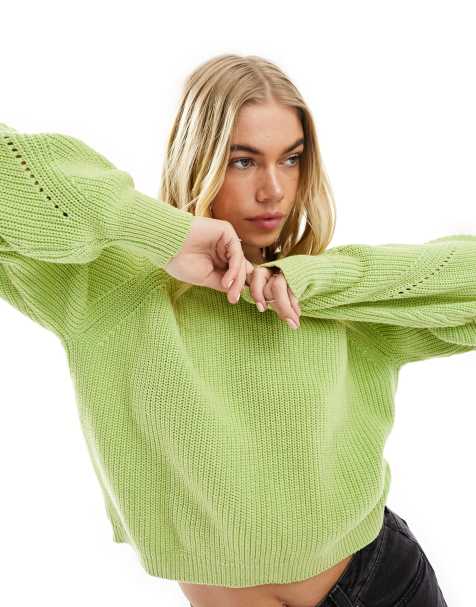 ASOS DESIGN – Pullover in Grün mit Rundhalsausschnitt und Ballonärmeln - view 1
