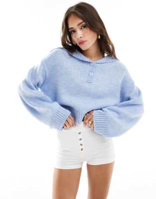 ASOS Design - Pullover in Hellblau mit geknöpftem Kragen