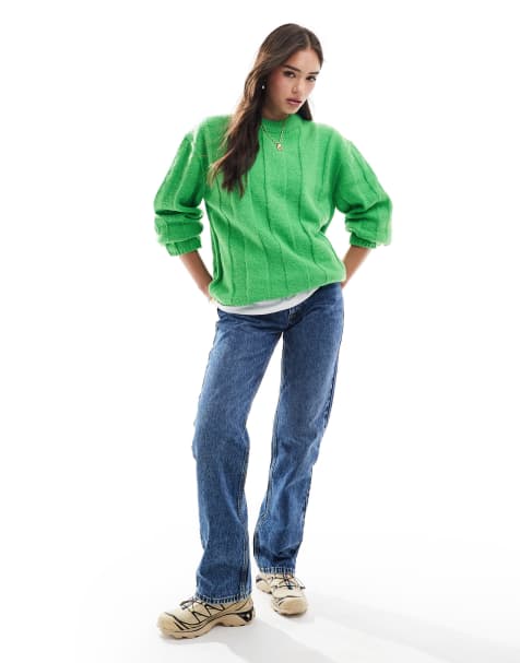 ASOS DESIGN – Pullover in kräftigem Grün mit breitem Rippenmuster und Rundhalsausschnitt - view 1