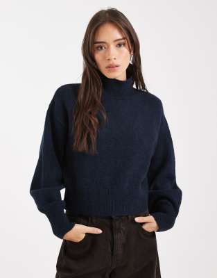 ASOS DESIGN - Pullover in Marineblau mit Trichterkragen