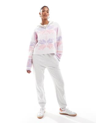 ASOS DESIGN - Pullover in Rosa und Flieder mit Norwegermuster Reißverschluss am Ausschnitt-Bunt