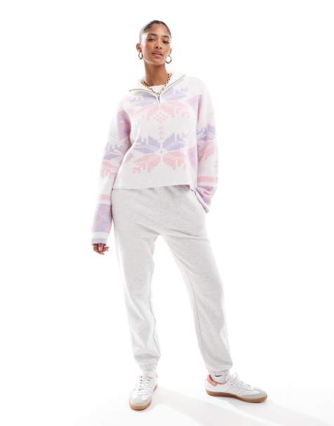ASOS DESIGN – Pullover in Rosa und Flieder mit Norwegermuster Reißverschluss am Ausschnitt - view 1