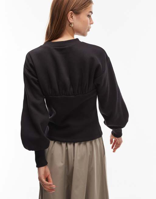 ASOS DESIGN – Pullover in Schwarz mit Korsettdetail in der Taille und Ballonärmeln, 4 von 4