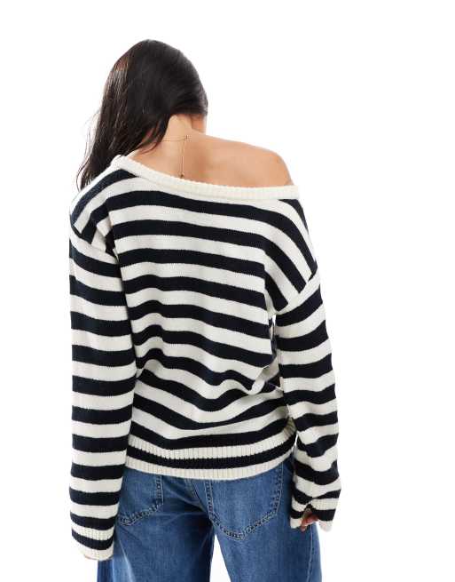 ASOS DESIGN – Pullover in Schwarz und Ecru mit One-Shoulder-Träger, 4 von 4