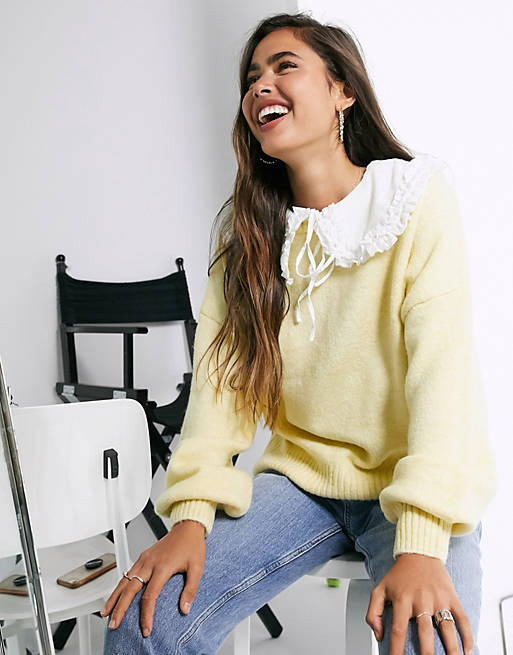 ASOS DESIGN – Pullover mit abnehmbarem Kragen in Gelb