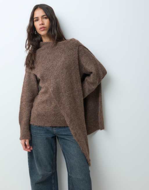 ASOS DESIGN Pullover mit Cape-Schal in Schokobraun, 2 von 4