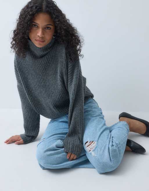 ASOS DESIGN Pullover mit Fledermausärmeln und Stehkragen in Anthrazit, 5 von 5