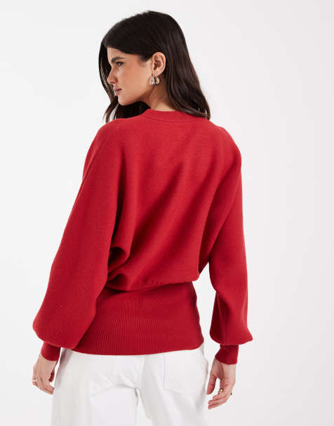 ASOS DESIGN Pullover mit gerafftem Saum und Fledermausärmeln in Rot - view 1