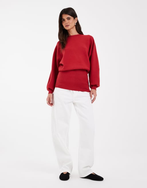 ASOS DESIGN Pullover mit gerafftem Saum und Fledermausärmeln in Rot, 3 von 4