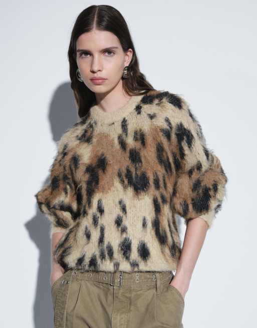 ASOS DESIGN Pullover mit Leopardenmuster und Rundhalsausschnitt in Braun, 2 von 5
