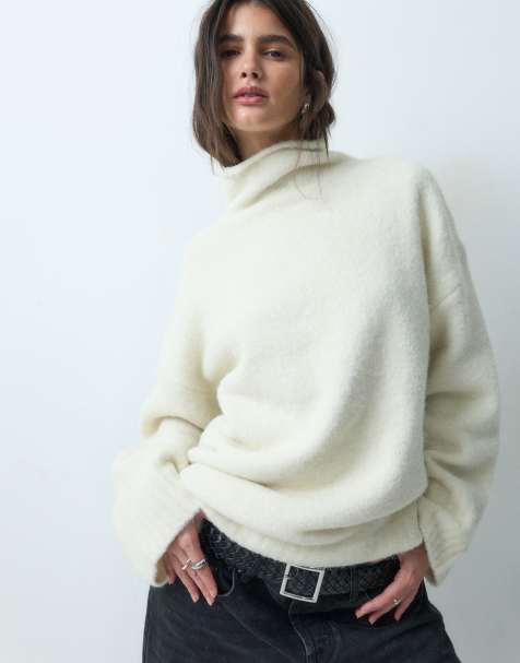 ASOS DESIGN Pullover mit Rollkante und Stehkragen in Cremeweiß - view 1