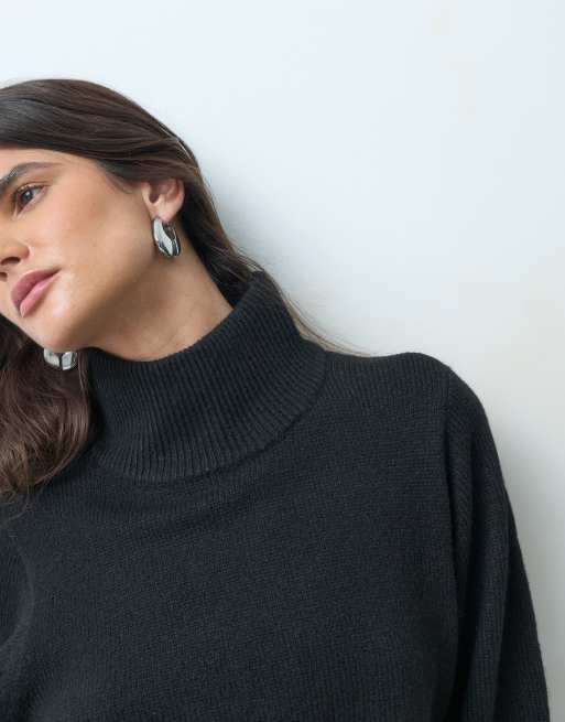 ASOS DESIGN Pullover mit Taillenbund, hohem Kragen und Wolle in Schwarz, 4 von 4