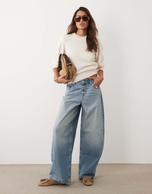 ASOS DESIGN Pullover mit Taillenbund und Rundhalsausschnitt aus Wolle in Cremeweiß, 2 von 4