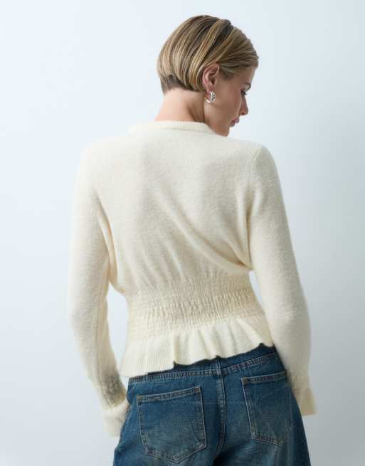 ASOS DESIGN Pullover mit taillierter Taille, Wollmix, Ballonärmeln und in Buttergelb, 4 von 5