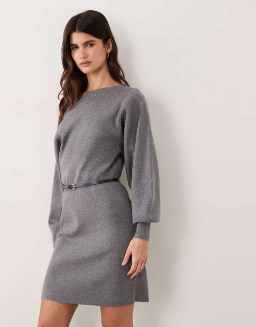 ASOS DESIGN Pulloverkleid mit Gürtel und U-Boot-Ausschnitt in Anthrazit, 3 von 4