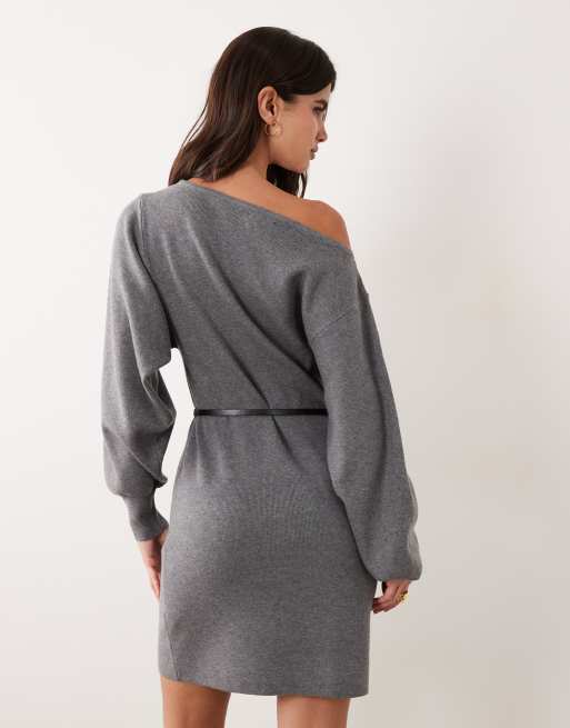 ASOS DESIGN Pulloverkleid mit Gürtel und U-Boot-Ausschnitt in Anthrazit, 4 von 4