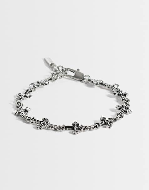 ASOS DESIGN - Pulsera plateado pulido efecto fundido con diseño de cadena con cruces - view 1