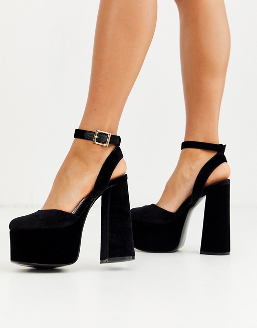 ASOS DESIGN Punch chunky platform high block heels in black velvet