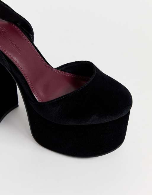 Black velvet block heels sale