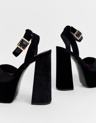 black platform block heels closed toe