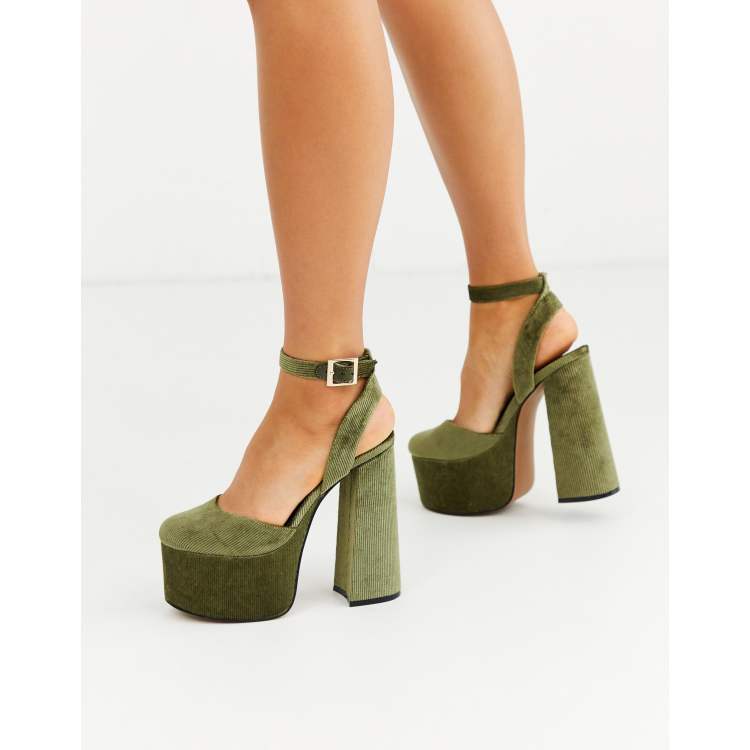Khaki outlet block heels