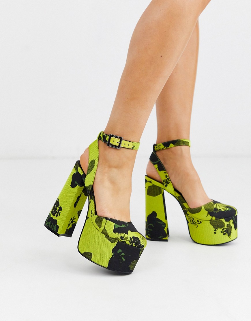 ASOS DESIGN - punch - scarpe chunky con tacco largo alto e plateau in jacquard lime-multicolore