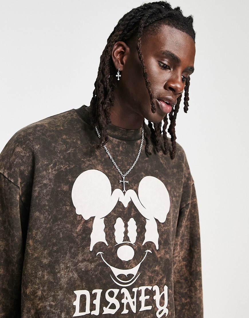 ASOS DESIGN Punk Mickey co-ord oversized sweatshirt with Disney prints in brown wash